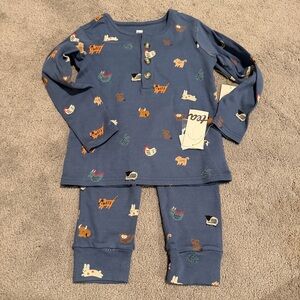 Tea Collection Blue Animal Print Henley and Pant Matching Set NWT